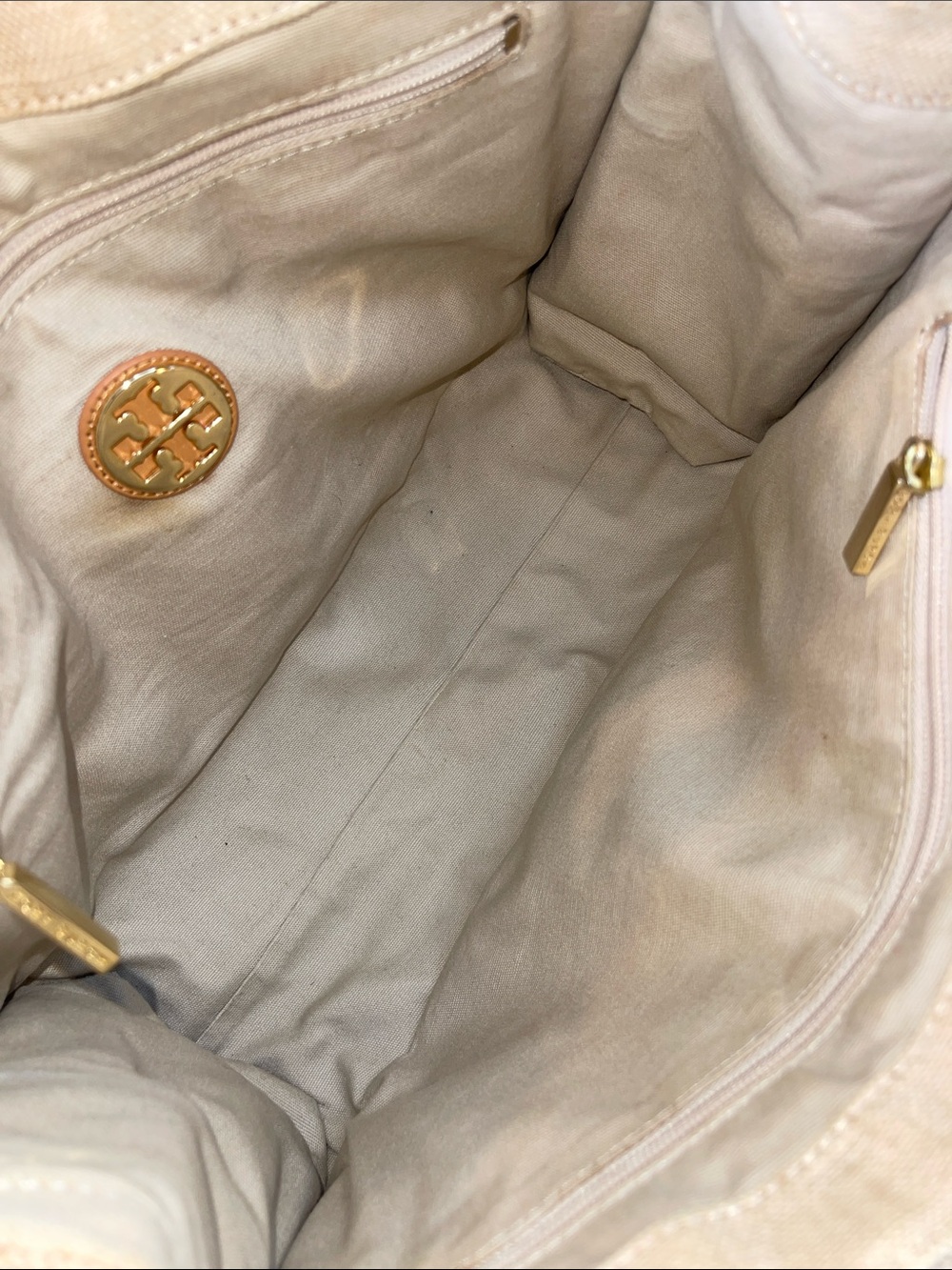 Tory Burch Ella Canvas Tote Beige Natural Canvas Leather Trim Small Tote Bag - Picture 14 of 15
